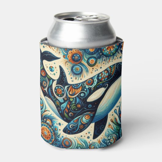 Orka Killer Whale Floral Whimsical Nautical Beach Blikjeskoeler (Blikje Voorkant)