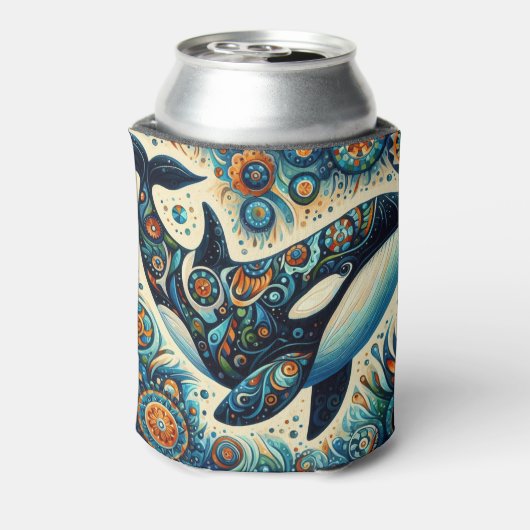 Orka Killer Whale Floral Whimsical Nautical Beach Blikjeskoeler (Blikje Achterkant)