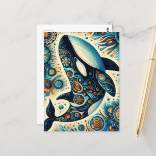 Orka Killer Whale Floral Whimsical Nautical Beach Briefkaart