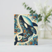 Orka Killer Whale Floral Whimsical Nautical Beach Briefkaart (Staand voorkant)