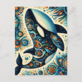 Orka Killer Whale Floral Whimsical Nautical Beach Briefkaart (Voorkant)