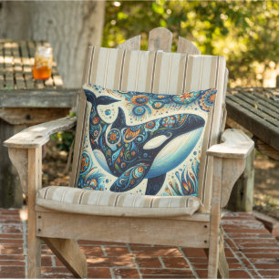 Orka Killer Whale Floral Whimsical Nautical Beach Buitenkussen