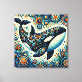 Orka Killer Whale Floral Whimsical Nautical Beach Canvas Afdruk