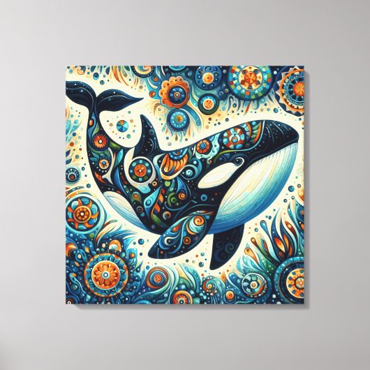 Orka Killer Whale Floral Whimsical Nautical Beach Canvas Afdruk (Voorkant)
