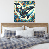 Orka Killer Whale Floral Whimsical Nautical Beach Canvas Afdruk (Insitu (Slaapkamer))