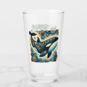 Orka Killer Whale Floral Whimsical Nautical Beach Glas (Achterkant)