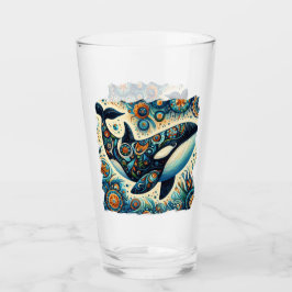 Orka Killer Whale Floral Whimsical Nautical Beach Glas