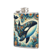 Orka Killer Whale Floral Whimsical Nautical Beach Heupfles (Links)