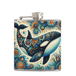 Orka Killer Whale Floral Whimsical Nautical Beach Heupfles