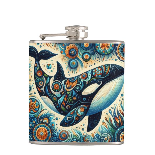 Orka Killer Whale Floral Whimsical Nautical Beach Heupfles (Voorkant)