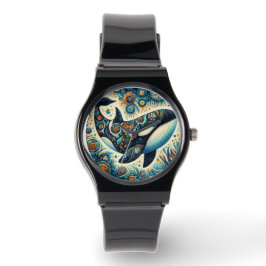 Orka Killer Whale Floral Whimsical Nautical Beach Horloge