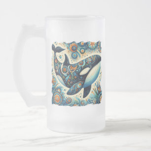 Orka Killer Whale Floral Whimsical Nautical Beach Matglas Bierpul