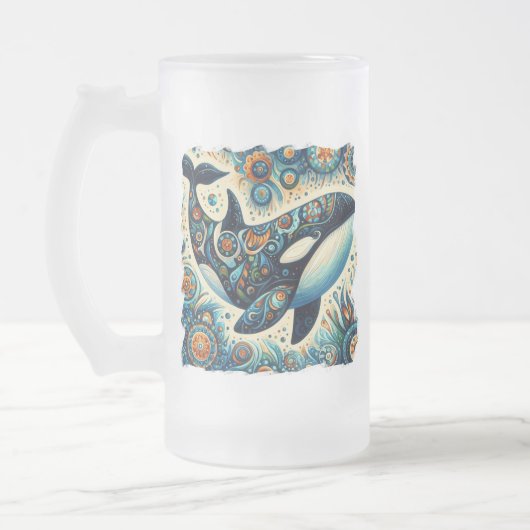 Orka Killer Whale Floral Whimsical Nautical Beach Matglas Bierpul (Links)