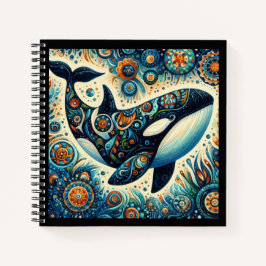 Orka Killer Whale Floral Whimsical Nautical Beach Notitieboek
