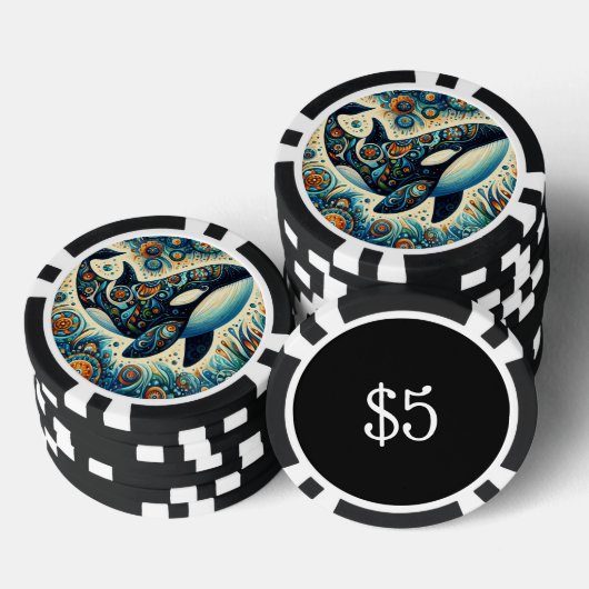 Orka Killer Whale Floral Whimsical Nautical Beach Poker Chips (Opstapeling)