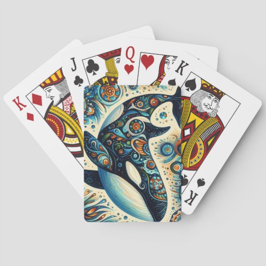 Orka Killer Whale Floral Whimsical Nautical Beach Pokerkaarten (Achterkant)