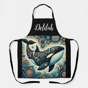 Orka Killer Whale Floral Whimsical Nautical Beach Schort