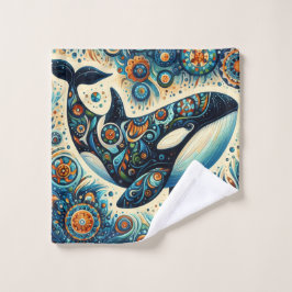 Orka Killer Whale Floral Whimsical Nautical Beach Washandje