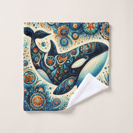 Orka Killer Whale Floral Whimsical Nautical Beach Washandje (Wasdoekje)