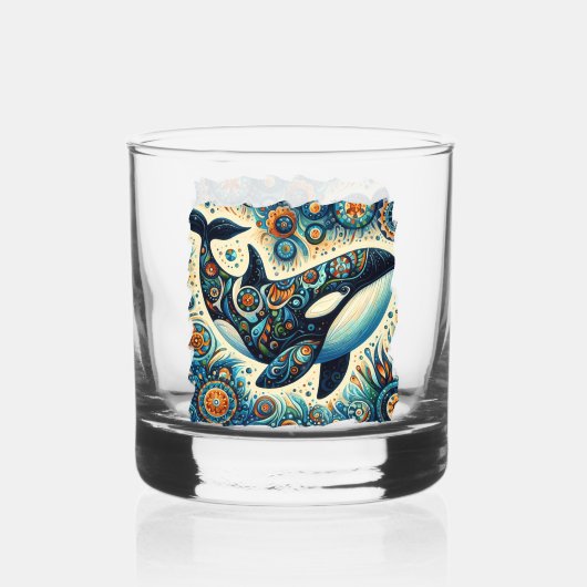 Orka Killer Whale Floral Whimsical Nautical Beach Whisky Glas (Voorkant)