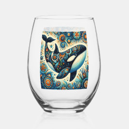 Orka Killer Whale Floral Whimsical Nautical Beach Wijnglas Zonder Voet
