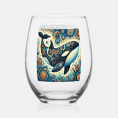 Orka Killer Whale Floral Whimsical Nautical Beach Wijnglas Zonder Voet (Achterkant)