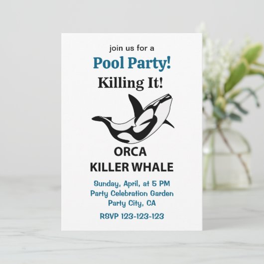 Orka Killer Whale Killing It Pool Party Grappig Kaart (Staand voorkant)