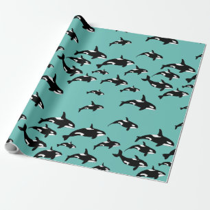 Orka Killer Whale Patroon op blauw Cadeaupapier