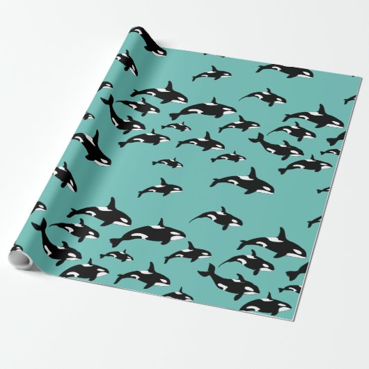 Orka Killer Whale Patroon op blauw Cadeaupapier (Uitgerold)