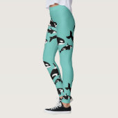 Orka Killer Whale Pattern op Blauwgroen Blauwe Oce Leggings (Links)