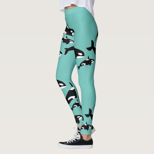 Orka Killer Whale Pattern op Blauwgroen Blauwe Oce Leggings (Links)