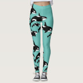 Orka Killer Whale Pattern op Blauwgroen Blauwe Oce Leggings (Voorkant)