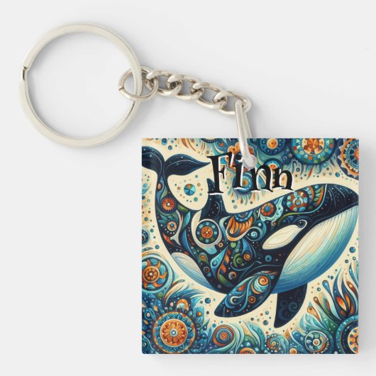 Orka Killer Whale Whimsical Nautisch gepersonalise Sleutelhanger (Voorkant)