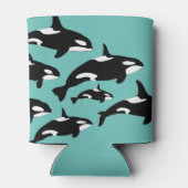 Orka Killer Whales Patroon Zwart-wit op blauw Blikjeskoeler (Achterkant)