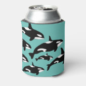 Orka Killer Whales Patroon Zwart-wit op blauw Blikjeskoeler (Blikje Achterkant)