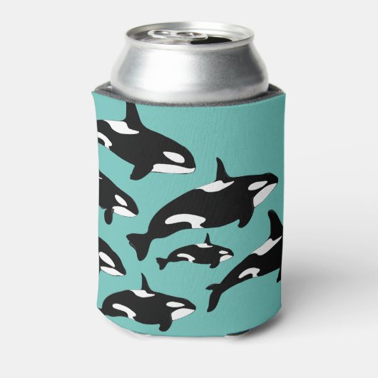 Orka Killer Whales Patroon Zwart-wit op blauw Blikjeskoeler (Blikje Achterkant)