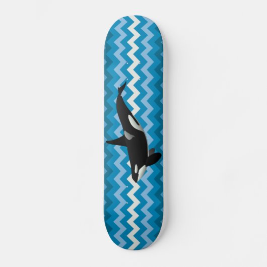 Orka Moordwalvis Blauwe Zigzag Chevron Skateboard (Voorkant)