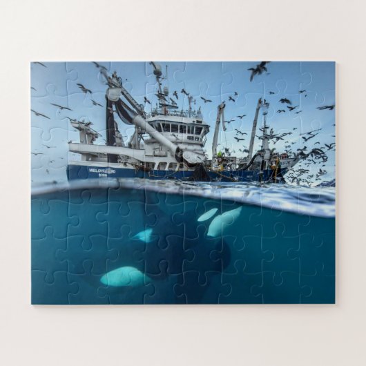 Orka Moordwalvis Commerciële Visserijboot Oceaan Legpuzzel (Horizontaal)