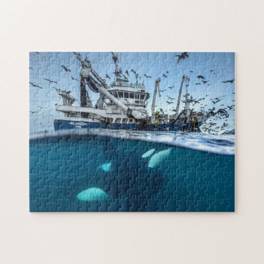 Orka Moordwalvis Commerciële Visserijboot Oceaan Legpuzzel (Horizontaal)