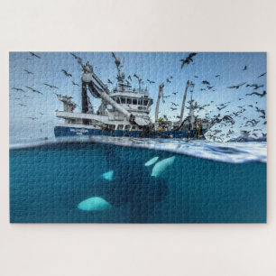 Orka Moordwalvis Commerciële Visserijboot Oceaan Legpuzzel