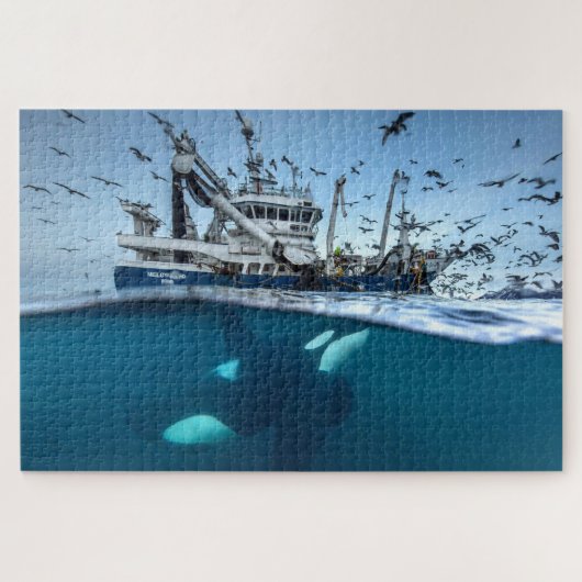 Orka Moordwalvis Commerciële Visserijboot Oceaan Legpuzzel (Horizontaal)