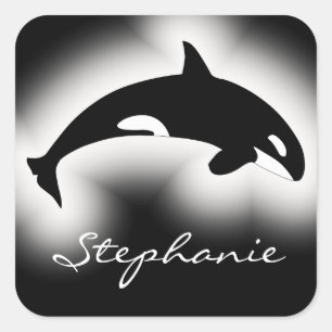 Orka Moordwalvis Zwart Wit Natuur Aangepaste Naam Vierkante Sticker