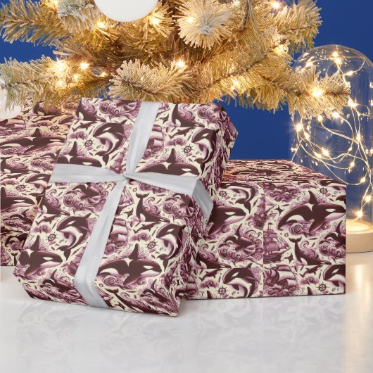 Orka Nautisch Naadloos Cadeaupapier (Feestdagen)