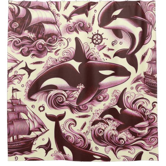  Orka Nautisch Naadloos Douchegordijn (Voorkant)