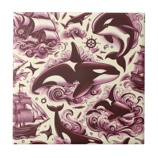 Orka Nautisch Naadloos Tegeltje (Voorkant)