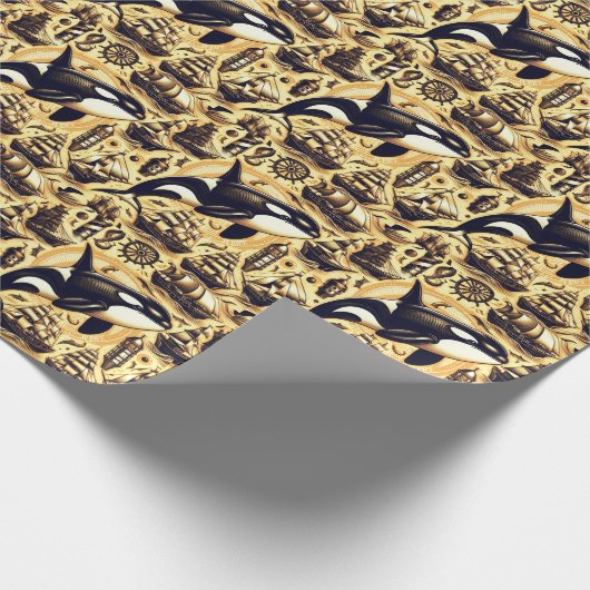  orka nautisch patroon cadeaupapier (Hoek)