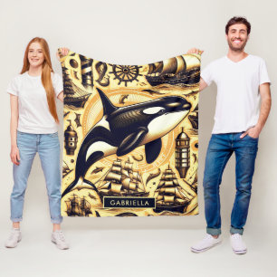 orka nautisch patroon fleece deken