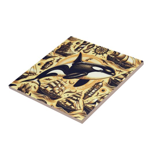 orka nautisch patroon tegeltje (Zijkant)