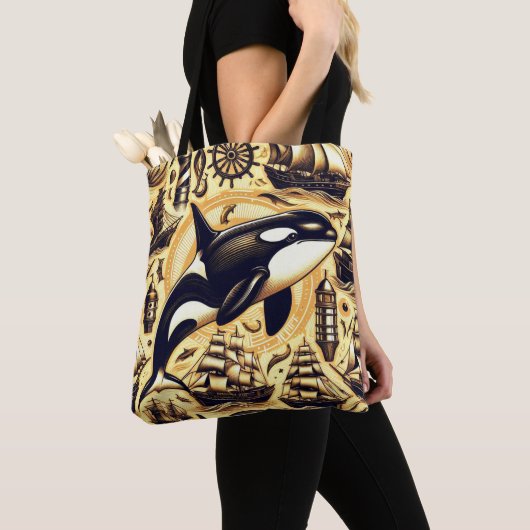 orka nautisch patroon tote bag (Dichtbij)