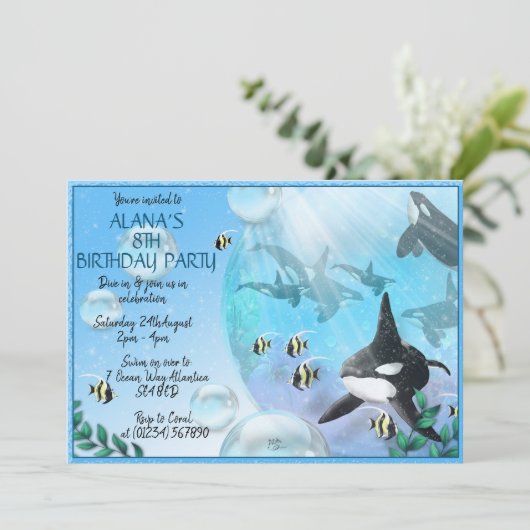 Orka onder het Zee Party Invitations Kaart (Staand voorkant)